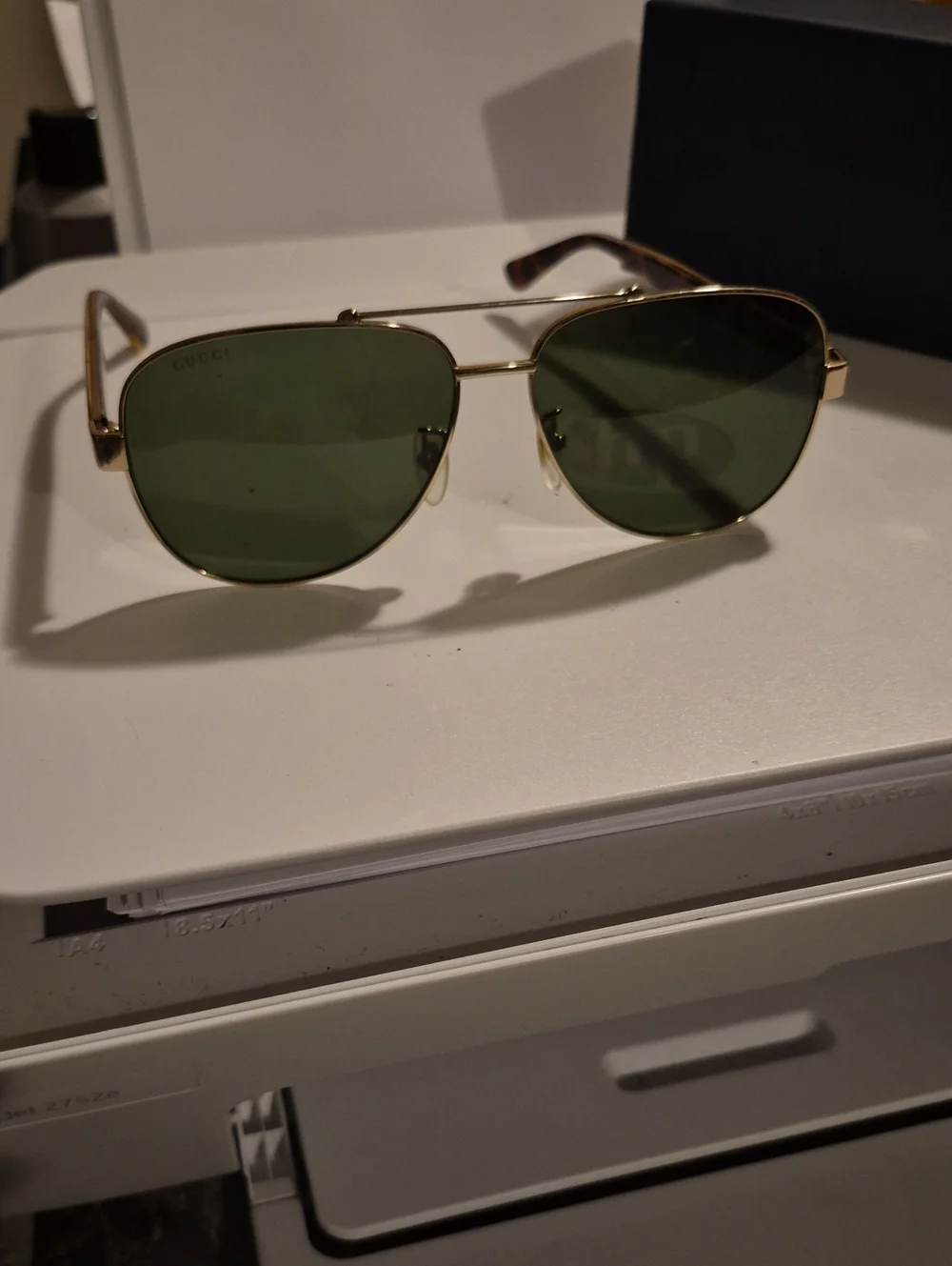 Gucci Gold Aviator Sunglasses with Green Lenses